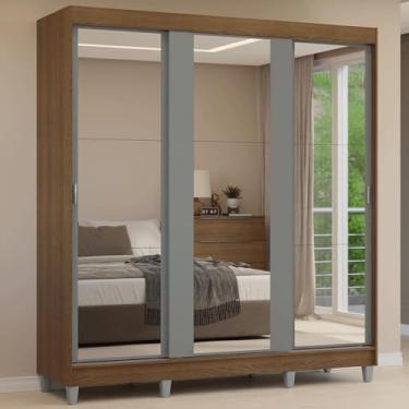 Imagem de Guarda-roupa Casal com Pés 3 Portas de Correr de Espelho Rustic/cinza Reno Madesa