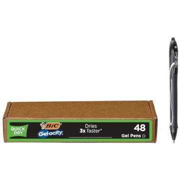 Imagem de BIC Canetas gelocity de gel pretas de secagem rápida, ponta média (0,7 mm), pacote com 48 unidades, canetas de gel retráteis com aderência total confortável
