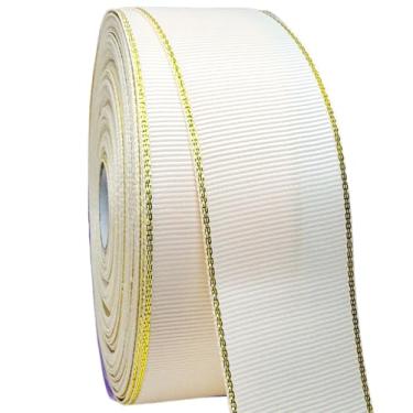 Imagem de AEVORA Fita de gorgorão de 3,8 cm com bordas douradas, fita de tecido de 20 metros para artesanato, decoração de casamento, laços de cabelo, lembrancinha de festa, arranjos de flores (marfim 28)