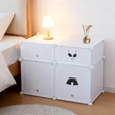 Imagem de Mesa de Cabeceira Modular com Tampa com Divisoria Armário,Armário Modular de Gavetas,Plástico,Empilhável,Grande,Branco,Módulo 4