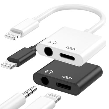 Imagem de [Certificado Apple MFi] Adaptador divisor de fones de ouvido para iPhone, Lightning 2 em 1 para fones de ouvido de 3,5 mm de áudio auxiliar + adaptador de conector de carregamento divisor Dongle