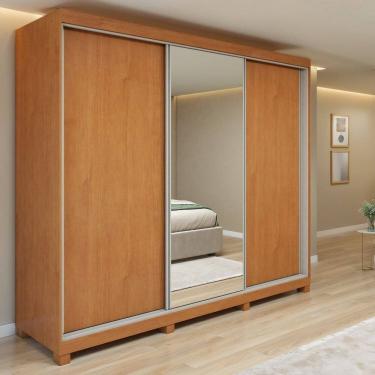 Imagem de Guarda-roupa Nord 3 Portas 1 Porta Glass 4 Gavetas 100% Mdf com Pés Quadrix Amêndoa Clean/Off White