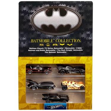 Imagem de Conjunto de 5 Carros de Brinquedo Hot Wheels em Escala 1:64, Batman 85º Aniversário com 5 Réplicas Diferentes do Batmóvel em Embalagem