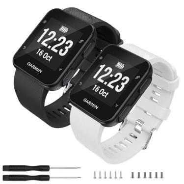 Imagem de TopPerfekt Pulseira compatível com Garmin Forerunner 35, pulseira de silicone macio de substituição para smartwatch Garmin Forerunner 35 (2 pretas, brancas)