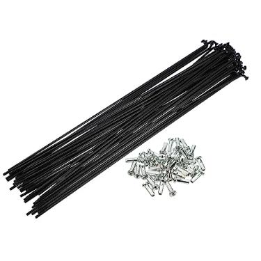 Imagem de Raios de bicicleta, 14G J Bend Raios de aço para bicicleta 136-293 mm comprimento com bicos cabeça reta peças de reposição de bicicleta preto (216 mm x 40 peças)