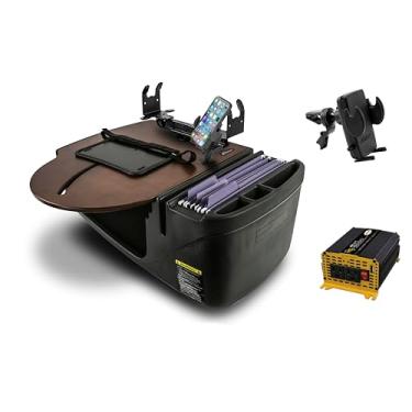 Imagem de AutoExec AE-RMCD-PM-PS-VC-21M Roadmaster Mesa de carro e estação de trabalho portátil com suporte para telefone, suporte de impressora e clipe de ventilação do telefone, mogno
