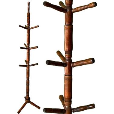 Imagem de Cabideiro de Chão Mancebo Envernizado Arara 10 Ganchos Madeira Organizador para Roupas Casacos Bolsa