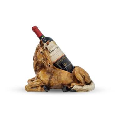 Imagem de Suporte Porta Vinho Cavalo Marrom 32 Cm Decoração Sofisticada Em Gesso