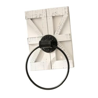 Imagem de Fenteer Anel de toalha de parede fácil de instalar, madeira, metal, rústico, retrô, toalheiro decorativo para banheiro, cozinha, entrada, hotel, decoração de, Branco