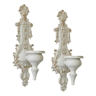 Imagem de MotiveTech 2x Castiçal Castiçal Suporte de Velas de Parede Ornamento de Ferro para Aniversário Casa Mesa Mesa Centro de Festas, Branco