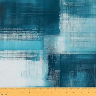 Imagem de jejeloiu Tecido de arte abstrata azul da The Yard para crianças, meninos, meninas, tecido de estofamento de arte moderna para cadeiras, pintura a óleo abstrata de 3 jardas para projetos de bricolage