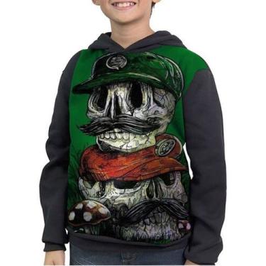 Imagem de Casaco Moletom Infantil Caveira Luigi E Mario Zombie - smoke, Preto, 1