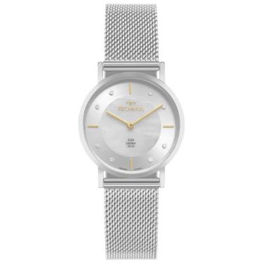 Imagem de Relógio Technos Feminino Ref: 2025ltw/1b Slim Safira Mesh Prateado