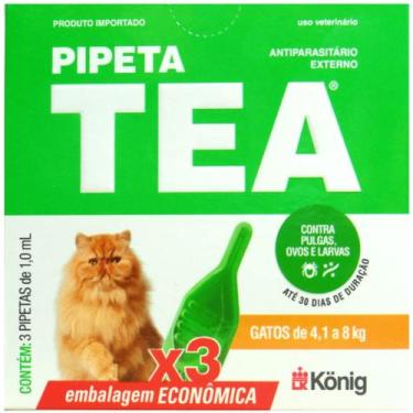 Imagem de Pipeta Tea 1,0 ml Antiparasitário Contra Pulgas Para Gatos de 4,1 até 