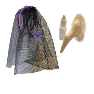 Imagem de Fantasia Bruxa Tiara com Véu e aranhas + Nariz com verruga - 00015546E