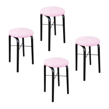 Imagem de Kit 04 Banquetas Baixa Manu Suede Rosa Bebe - D'Rossi