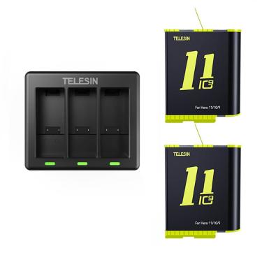 Imagem de Carregador Triplo com 2 Baterias GoPro Hero 11 / 10 / 9 Black - Telesin