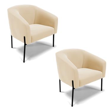 Imagem de Poltrona Decorativa Pé de Ferro Preto Kit 2 Stella Suede Bege D03 - D'Rossi
