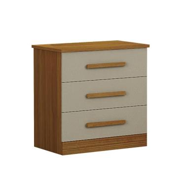 Imagem de Mesa de Cabeceira Rubi 3 Gavetas Cinamomo e Off White