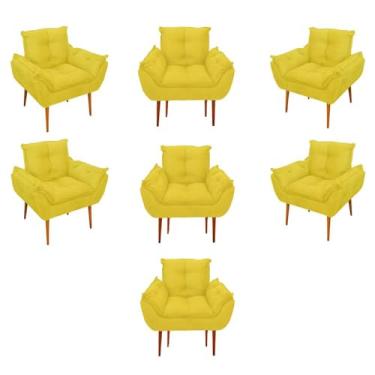 Imagem de Kit 07 Poltronas Decorativas Opala Retro Consultório Suede Cor:amarelo