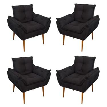 Imagem de Kit 04 Cadeiras Poltronas de Luxo Opala Sala, Quarto Cor:preto