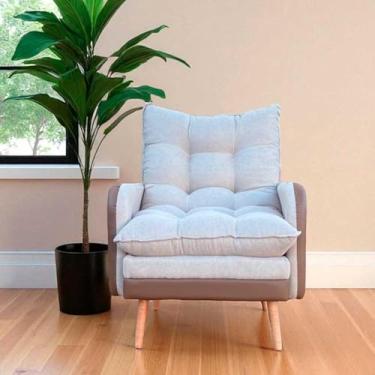 Imagem de Poltrona Reclinável em 3 Posições com Puff em Linho Premium Bege/caramelo