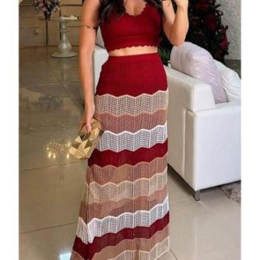 Imagem de Saia midi longa tricot boho chic com forro moda feminina três cores chique elegante-Feminino