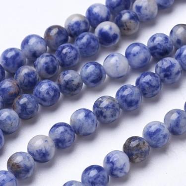 Imagem de Cerca de 60 peças de contas de jaspe de ponto azul sintéticas redondas de 6 mm, contas soltas de pedra preciosa de arenito de 6 mm para fazer joias para brincos de colar de pulseira DIY, orifício: 1