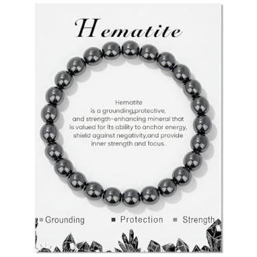 Imagem de Pulseiras elásticas com contas de hematita para mulheres, homens, presente de saúde mental inspirador para mulheres, homens, ele, mãe, pai, dia dos pais, dia das mães, aniversário, presente feito à