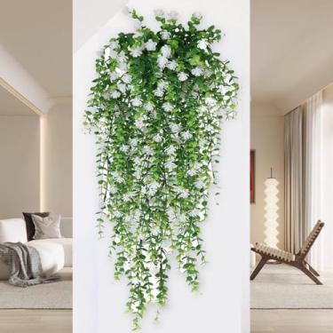 Imagem de 1 peça de videira artificial de eucalipto montada na parede de 76 cm para decoração de casa, planta artificial, decoração de festa de casamento (branca)