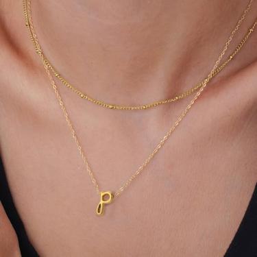 Imagem de Colar com pingente de inicial personalizado com iniciais a-z, corrente de camada dupla, comprimento ajustável de 36 + 40 + 5 cm, minimalista para mulheres, 14+2in/16+2in, Aço inoxidável, Sem Pedra