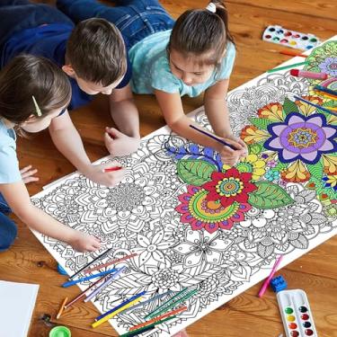 Imagem de Páginas de colorir mandala gigante, papel para colorir pôster, toalhas de mesa para artesanato faça você mesmo, presente de aniversário, atividades de desenho, festas em sala de aula, 61 cm x 139 cm