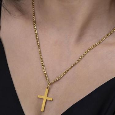 Imagem de Pingente de cruz de aço inoxidável dourado 40,6 a 76 cm, joia religiosa minimalista para homens e mulheres, acessório inspirado na fé, 24 Inches, Aço inoxidável, Sem Pedra Preciosa