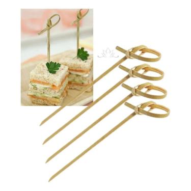 Imagem de 2X Espeto Bambú Nó 9Cm Kit 100Un Decorar Lanche Salgado Gour