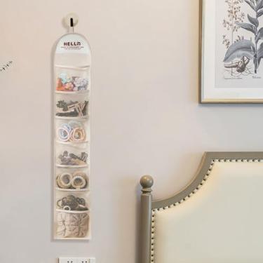 Imagem de Organizador de armazenamento de meias, armazenamento de armário pendurado de um lado com 7 grades bolsos de malha respirável economia de espaço bolsa de parede para armazenamento de meias