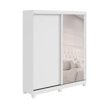 Imagem de Guarda-Roupa Solteiro com Espelho Zeine com Pés 2 Portas 2 Gavetas Branco
