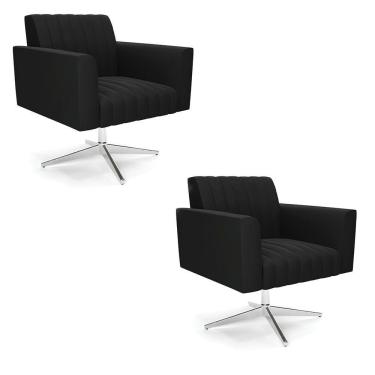 Imagem de Kit 2 Poltronas Giratória Viena Gomada Suede Base Cromada - D'rossi Cor Preto