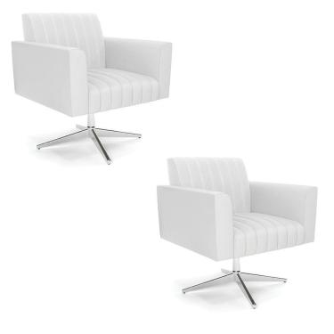 Imagem de Kit 2 Poltronas Giratória Viena Gomada Corino Branco Base Cromada - D'rossi