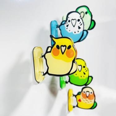 Imagem de 5 peças de ímãs de geladeira de acrílico de periquito fofo, decoração magnética para quadro branco, armário, casa e escritório