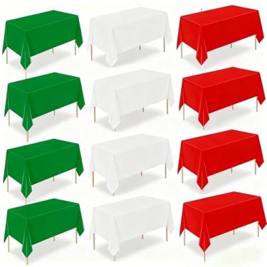Imagem de MEILINJIAN 12 toalhas de mesa de plástico de Natal, toalhas de mesa descartáveis vermelhas, brancas e verdes, capas de mesa com tema da Itália para decorações de festa de Natal, 127 x 272 cm (12