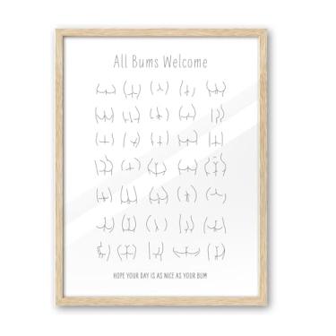 Imagem de iHery Arte de parede emoldurada de madeira de nogueira de carvalho natural, 30,5 x 40,6 cm, todos os s são bem-vindos, bonitos, bons, bumbum, banheiro, parede, arte, tela, linha engraçada