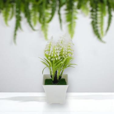 Imagem de Generic 1 plantador artificial de pinho com 7 ramos de plantas artificiais de plástico branco 11 x 11 x 17 cm