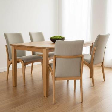 Imagem de Kit 4 Cadeira Aura Estofada Estrutura Em Madeira Maciça Linho 28 Areia Conforto Para Sala De Jantar Mobília Decor