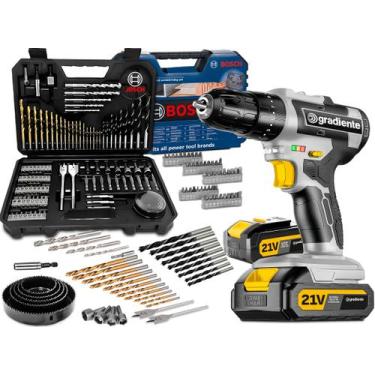 Imagem de Parafusadeira Impacto 2 Baterias 21v + Jogo 103 Brocas Bosch Cinza 60h