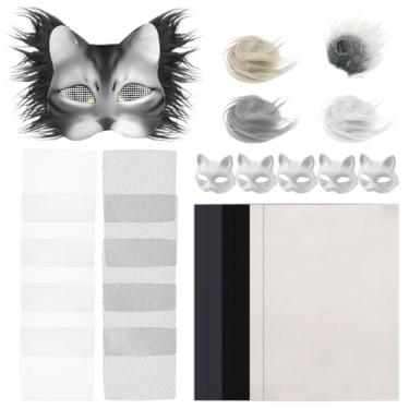 Imagem de Kit de máscara de gato faça você mesmo, kit criativo de criação de máscara de gato, material de artesanato peludo, leve para baile de máscaras de carnaval e festa de cosplay (estilo 2)