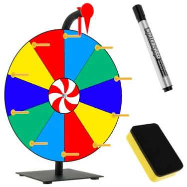 Imagem de Roda de mesa giratória, 10 compartimentos, roda de prêmio rotativa colorida com borracha seca e caneta marcador Rodas of Fortune Spinner para prêmios Fortune Rotating Game Carnaval (10 compartimentos)