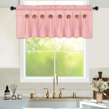 Imagem de FRAMICS Cortinas de sanefa de casa de fazenda, saia de cozinha de linho de algodão boho, sanefas de janela de botão rústico rosa para cozinha, banheiro, sanefas de bolso de haste para janelas, rosa