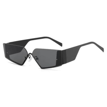 Imagem de HCHES Óculos de Sol Femininos e Masculinos com Armação Metálica, Sem Aro e Hastes Largas, Estilo Vintage, Luxo, Proteção UV400 (Preto)