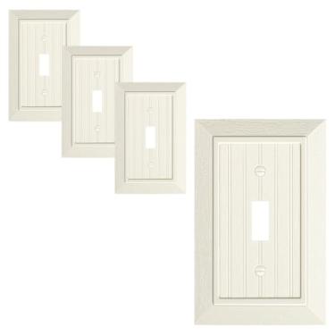 Imagem de Pacote com 4 placas clássicas para interruptores de luz de interruptor único, capas decorativas de policarbonato inquebrável, placa de parede de 1 grupo de amêndoa clara