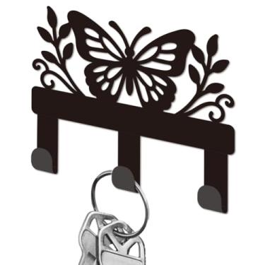 Imagem de DELORIGIN Suporte de chave de borboleta para parede, pequenos ganchos de ferro para chaves montados na parede com 3 ganchos, cabide de chaves para chaveiro, bolsa, coleira de cachorro, armazenamento